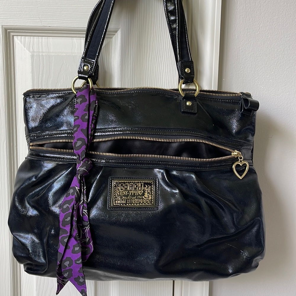 Coach Poppy Liquid Glam Black Patent Leather Tote